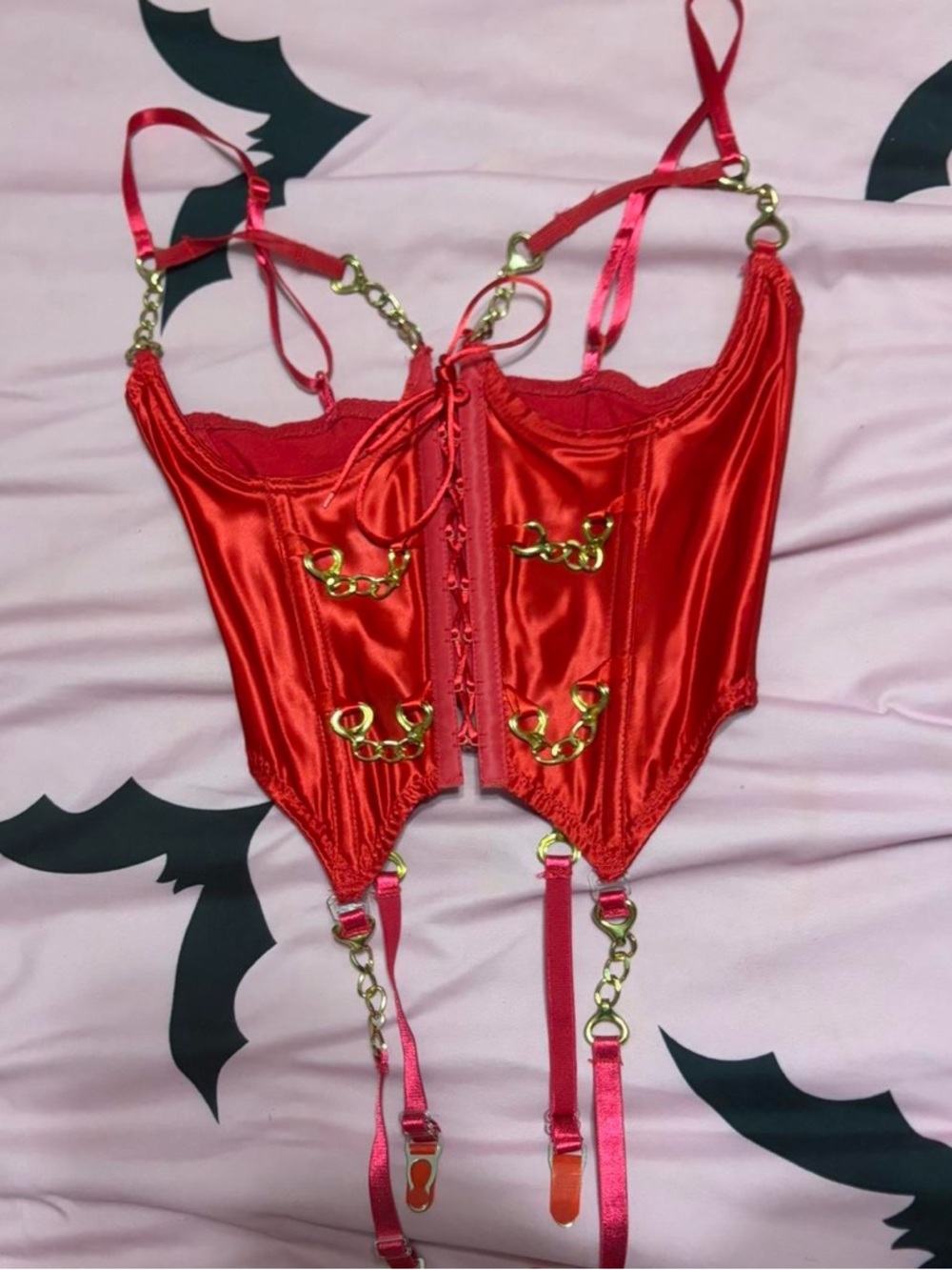 Shirley of Hollywood Red Corset with Gold Chain Accents